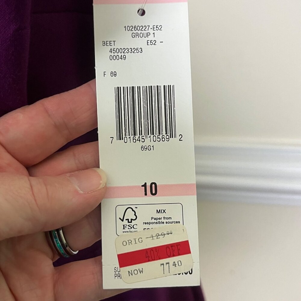 Jones NY Plum Purple Sleeveless Dress Pleated Ruche Accent Neck Size 10 - Picture 13 of 13